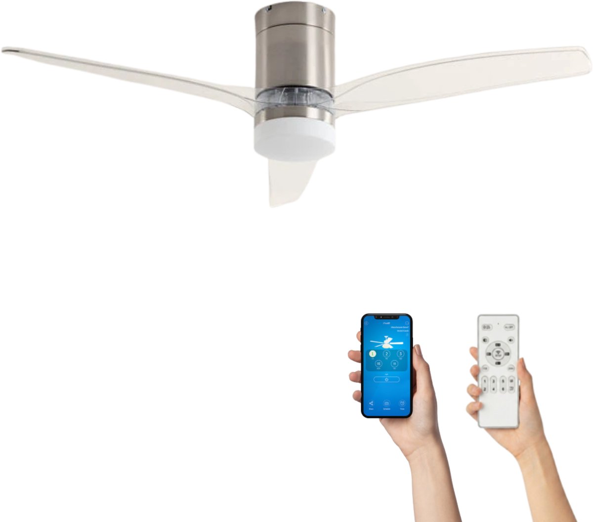 Fantiluxe - Filip - Plafondventilator met verlichting - Zilver - Ø132cm - Afstandsbediening - Met lamp - Plafond ventilator - Slaapkamer