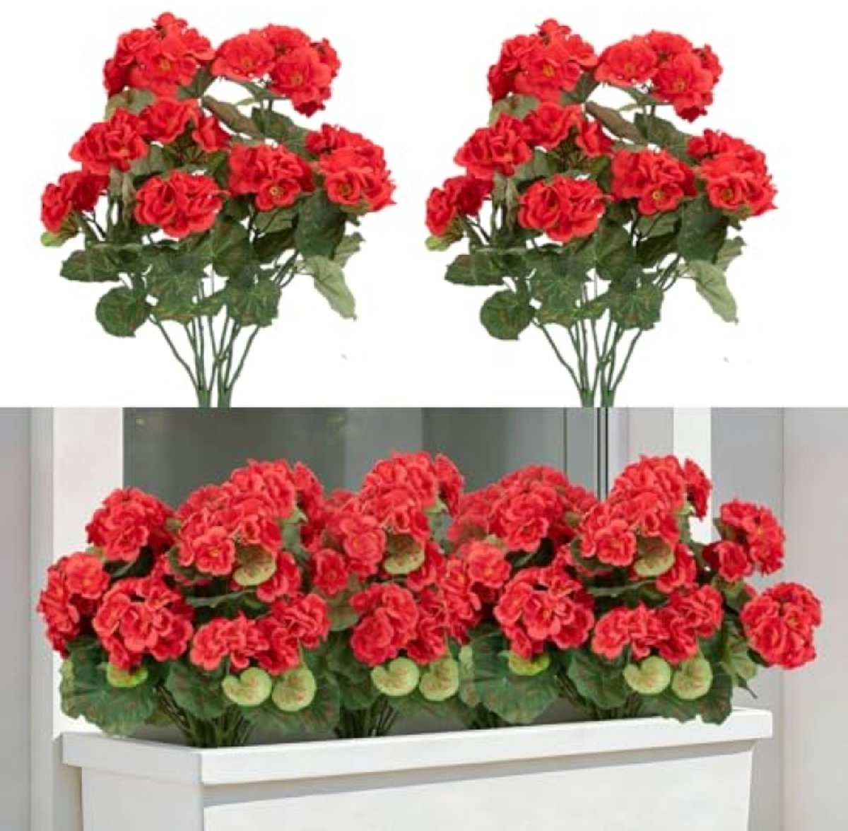 PromoHome 2 Stuks Kunstmatige UV-bestendige Geraniums voor Buiten – Negerable Zijden Faux Geraniums voor Balkon en Huisdecoratie