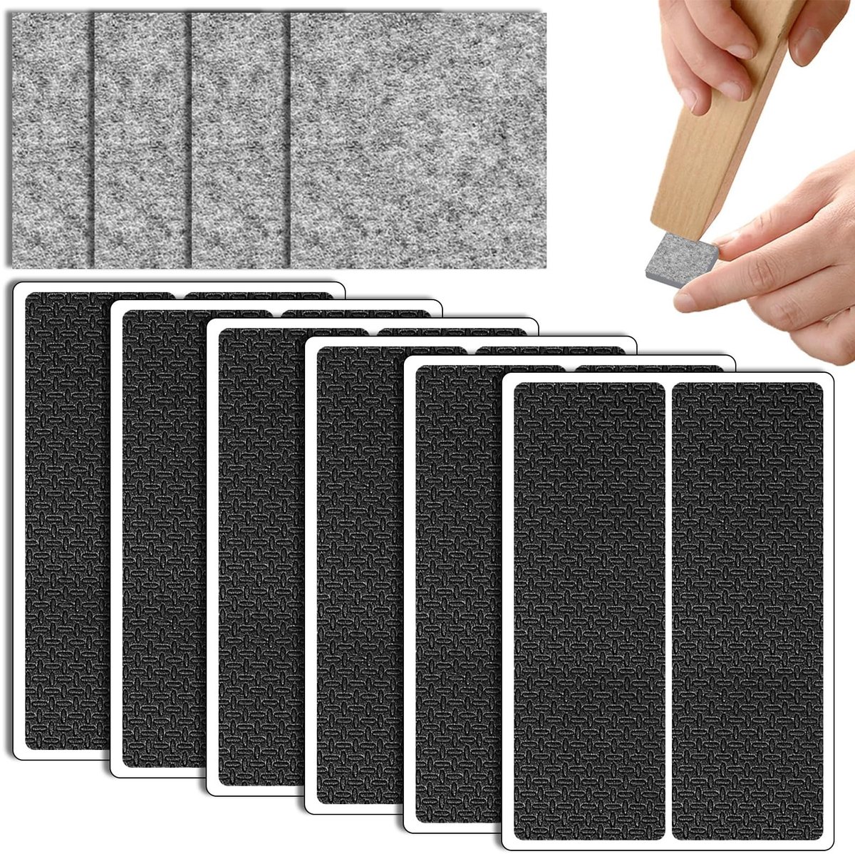 Dailygoods- Antislippads 12 stuks - Zelfklevende Viltglijders 4 stuks - Rubberen Pads 14,5 × 4,5 cm - Snijdbaar - Meubelbescherming Katten - Ideaal voor Stoelen
