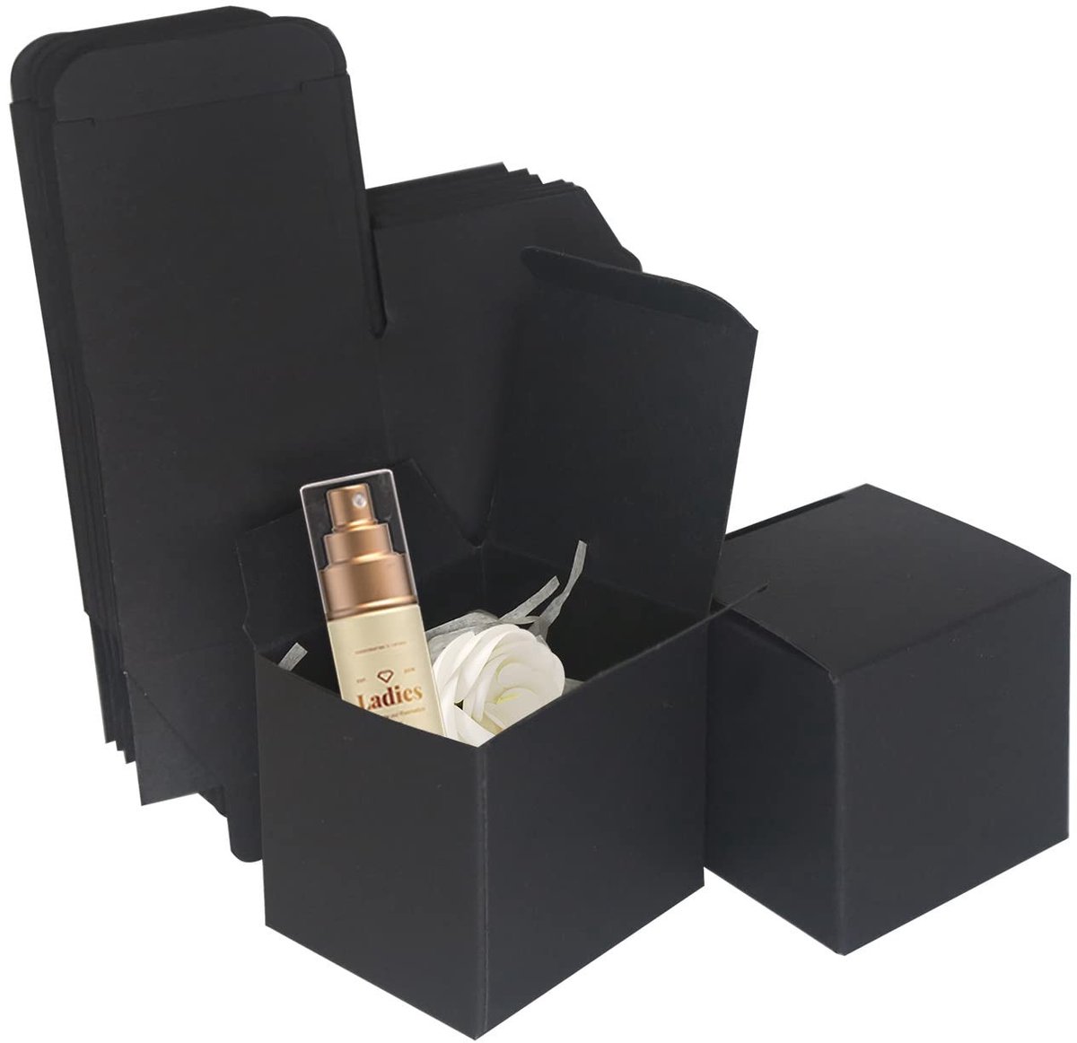 Dailygoods- Geschenkdozen Zwart - 10 Stuks - 5x5x5cm - Cadeaudozen met Deksel - Gunstdozen voor Feestjes - Milieuvriendelijk Kraftpapier
