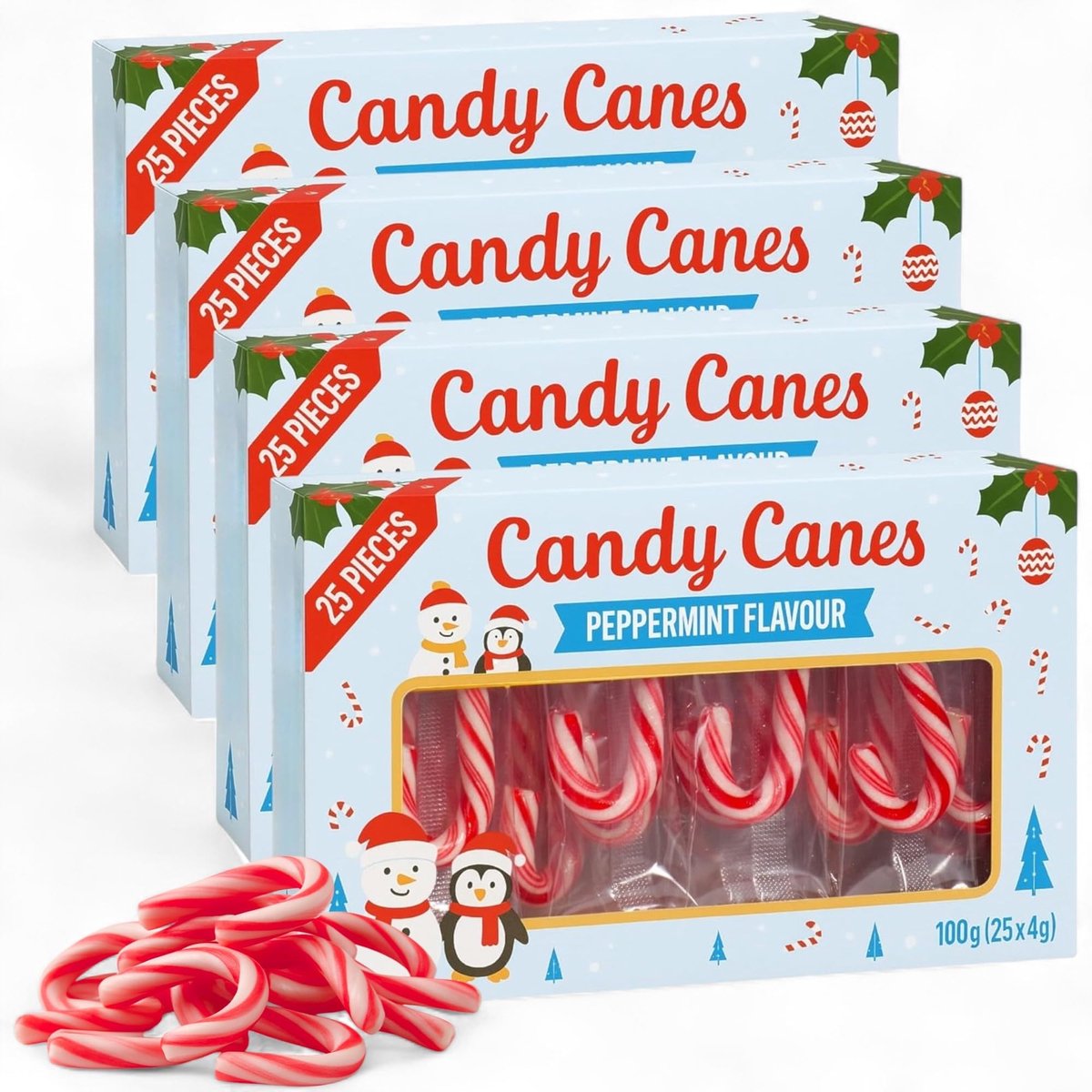 Dailygoods- Geschenkverpakkingen Set van 4 - Rood-wit Gestreepte Suikerstokken - Aardbeiensmaak - Kerstdecoratie - 40 Stuks - Perfect voor Adventstijd - Snoepjes