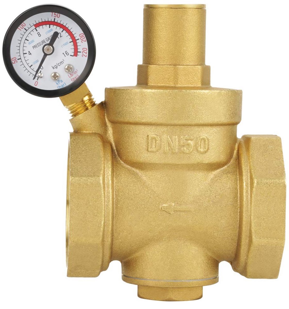 Dailygoods- Waterdrukregelaar DN50 - Instelbare Drukregelaar - Messing - Duurzaam Gebruik - Geen Bypass - Max. Druk 1,6 Mpa