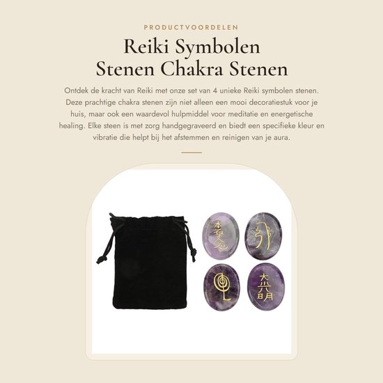 Dailygoods- Chakra Stenen Set 4 Stuks - Reiki Symbolen - Meditatie Decoratie - Healing Kristallen - Chakra Balancering - Handgegraveerde Symbolen - Healing Stones van Dailygoods — afbeelding 5
