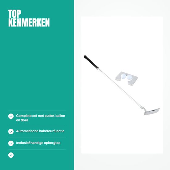 Dailygoods- Putting Set Indoor Golf - 3-delige Combinatieputters - 2 Golfballen - Doel met Automatische Balretour - PVC Tas - Geschikt voor Binnenruimtes - Golfset van Dailygoods — afbeelding 2