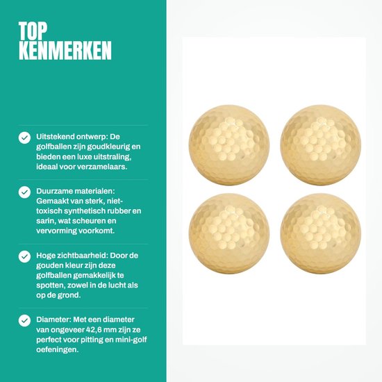 LIVIA HOME- Golfballen Verguld 4 Stuks - Dubbellaags - Hoge Zichtbaarheid - Duurzaam - Lichtgewicht - Geschikt voor Training - Golfball van Livia Home — afbeelding 3