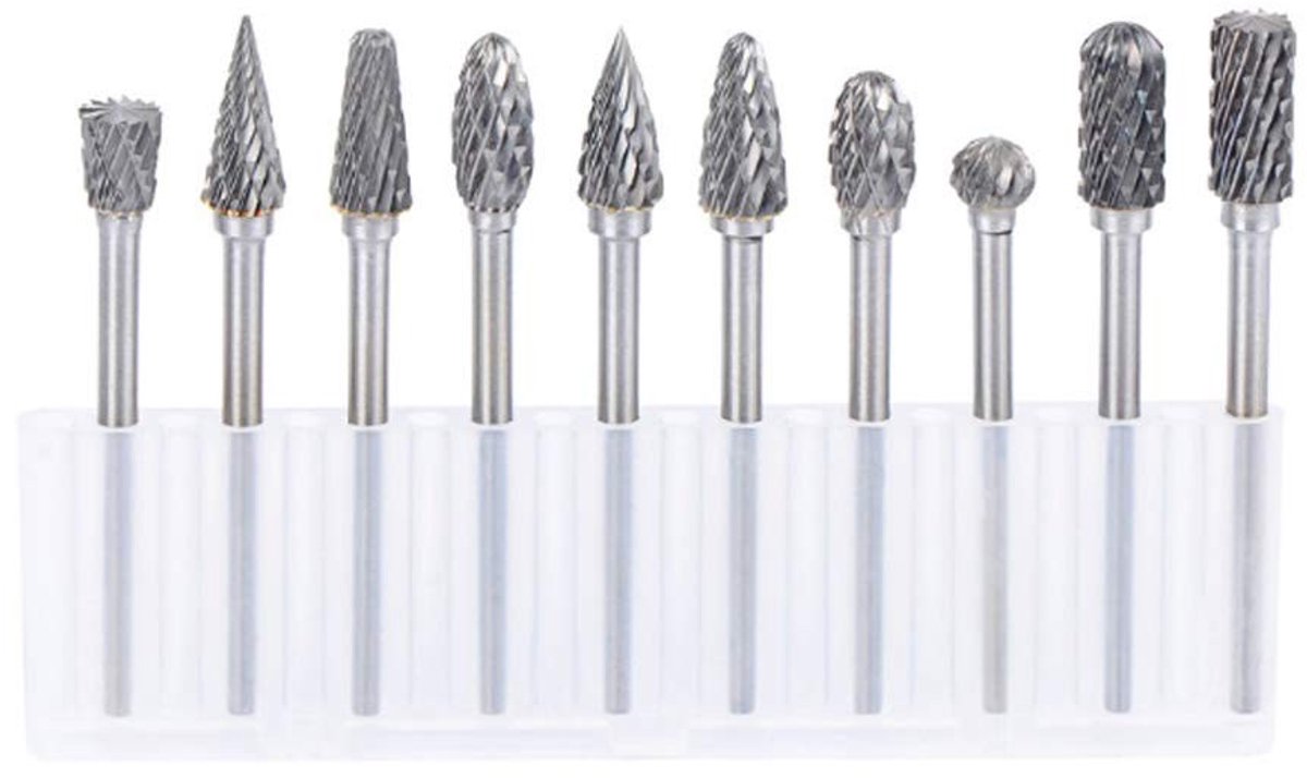 Dailygoods- Bramen Set 10 Stks - Dubbele Cut - Wolfraam Staal - Solid Carbide - Twist Boor 1/8 inch (3mm) - Voor Dremel Tools - Rotary Bur