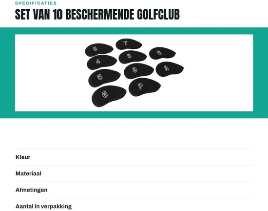 Dailygoods- Golfclub Hoofdomslag Ademend Nylon - Golfijzeren Covers - 10 Stuks - Lichtgewicht - Haak/Lussluiting - Geschikt voor Toernooien - Golfclubcovers van Dailygoods — afbeelding 3