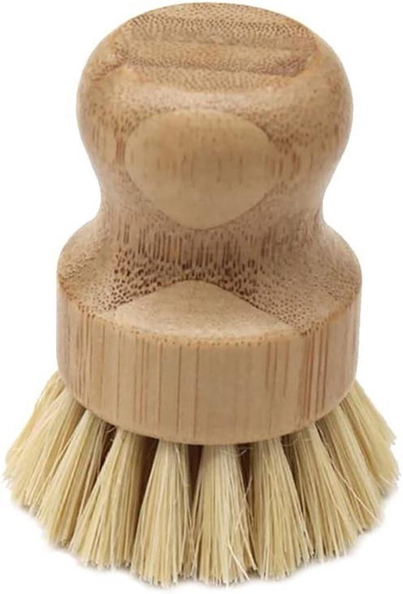 Schotel Borstel - Schoonmaakborstel Keuken - Potten Pannen Reinigen - Handvat Van Bamboe - 8x4.5cm - Natuurlijk Hout