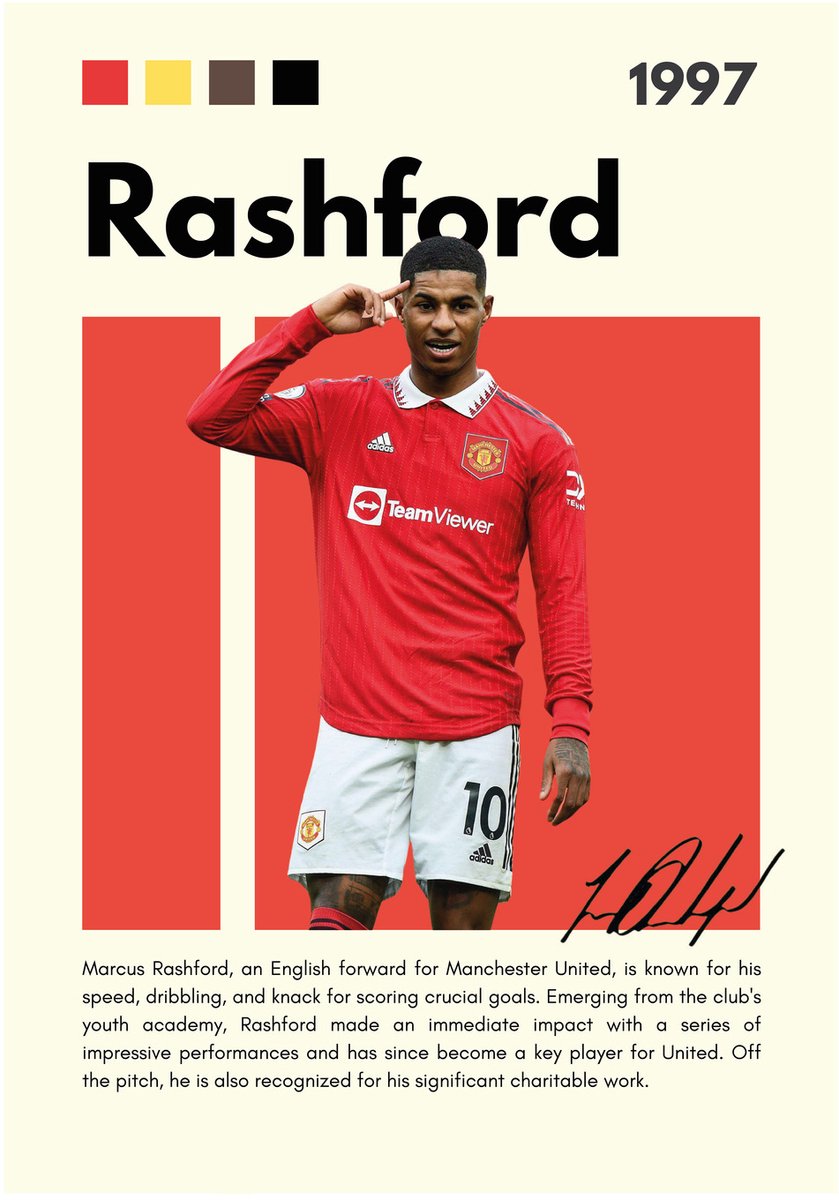 Marcus Rashford Manchester United - Dibond Wandprint - 35x50 cm - Premium Aluminium Wanddecoratie - Voetbal Kunstdruk - Marcus Rashford