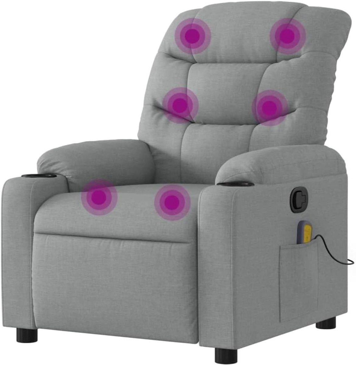Elektrische relaxstoel met ligfunctie in lichtgrijze stof, televisiestoel met elektrische verstelfunctie, comfortabele relaxstoel met voetensteun, automatische