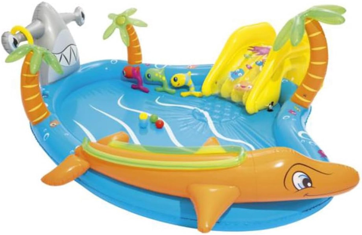 QUOVO® Speelzwembad - Kinderzwembad - Speelzwembad met Glijbaan - Veelkleurig - 14cm x 40cm x 40cm