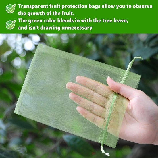 Fruitbeschermingszakken, 200-delige gaaszakken met trekkoord voor tuin, aardbei, groente en plant, buiten kweken, oogsten, voedselverzameling, tuinbouw, producten, tuinbenodigdheden van Merkloos	 — afbeelding 3