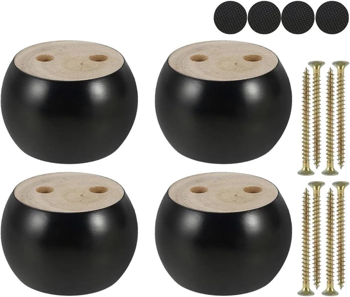 Meubelpoten Hout - Bankpoten Tafelpoten - Meubels Opknappen - Inclusief Montagemateriaal - 4 Stuks Set - Zwart