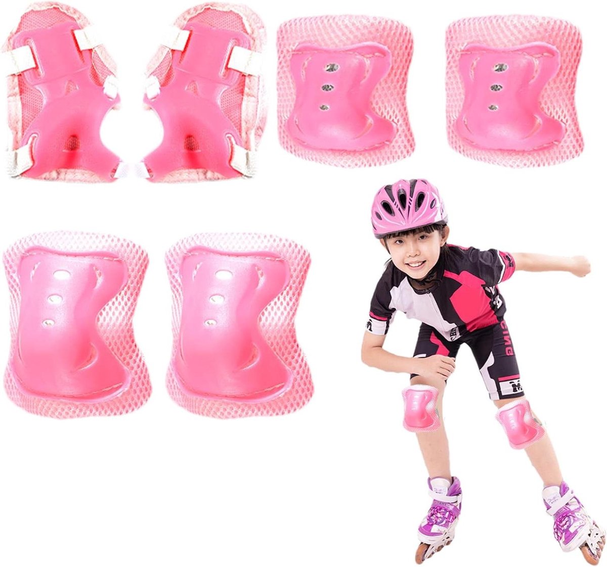 Beschermende uitrusting kinderen - Elleboog knie - Sportactiviteiten buiten - Ademend mesh voering - 3 stuks - Roze