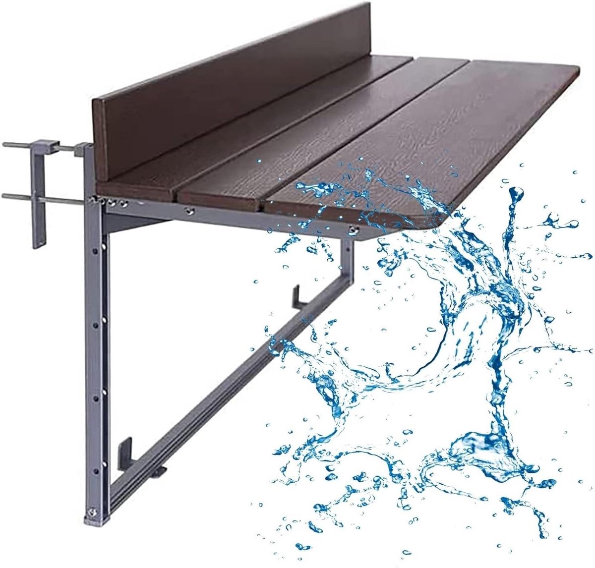 Balkon Bar Tafel - Hangtafel Buiten - Extra Werkruimte - Verstelbare Hoogte - 60x37cm - Bruin