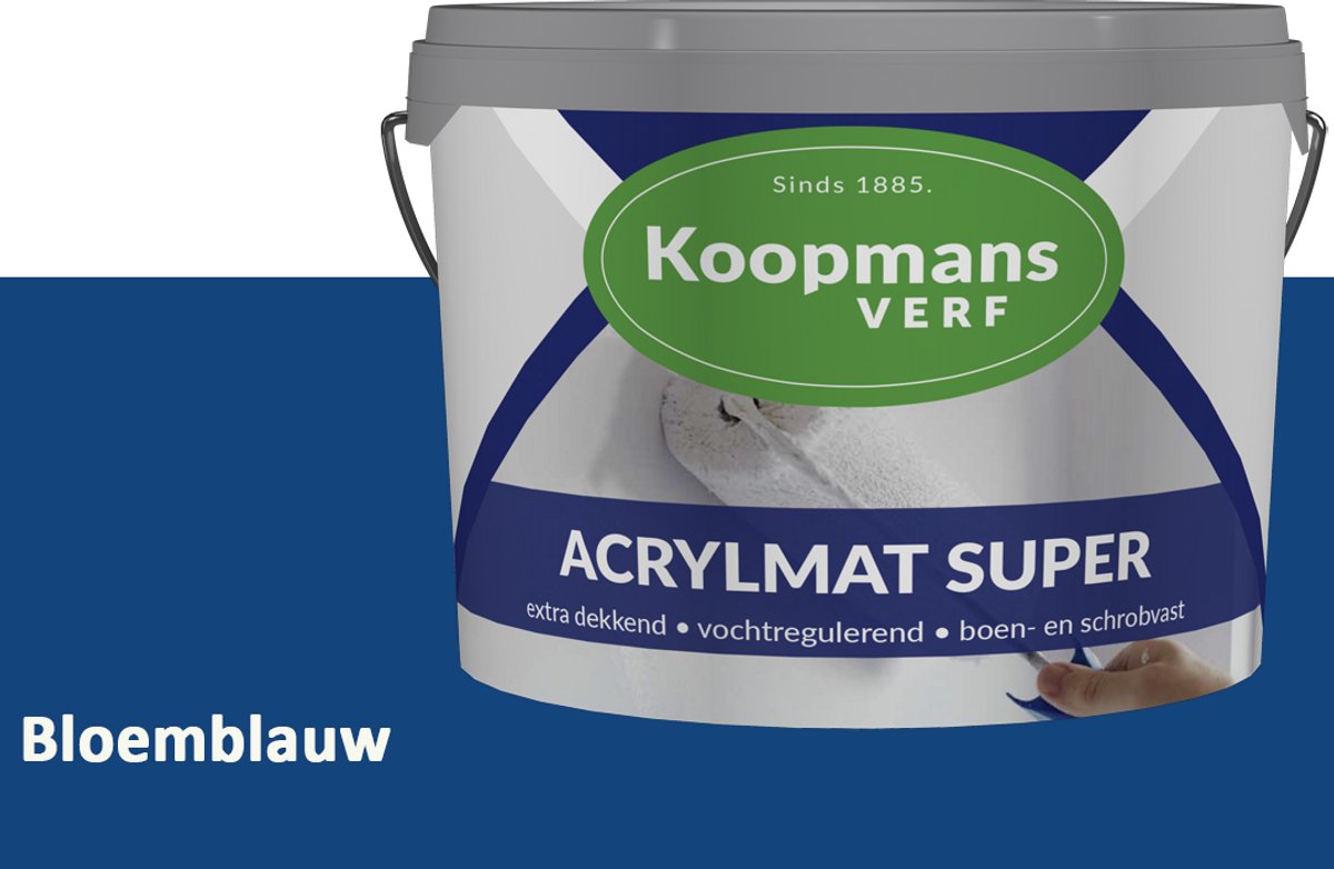 Koopmans Acrylmat Super Matte Muurverf – Professionele Binnenmuurverf en Buitenmuurverf – Reukarm en Afwasbaar – Bloemblauw – 1 liter
