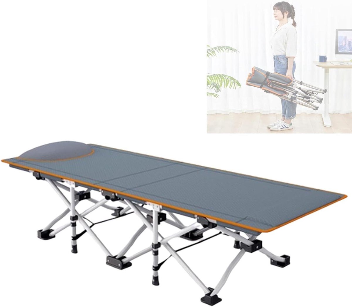 Opvouwbaar Bed - Logeerbed Kampeerbed - Buiten Ontspannen - Stevige Stalen Frame - 100 kg Capaciteit - Zwart