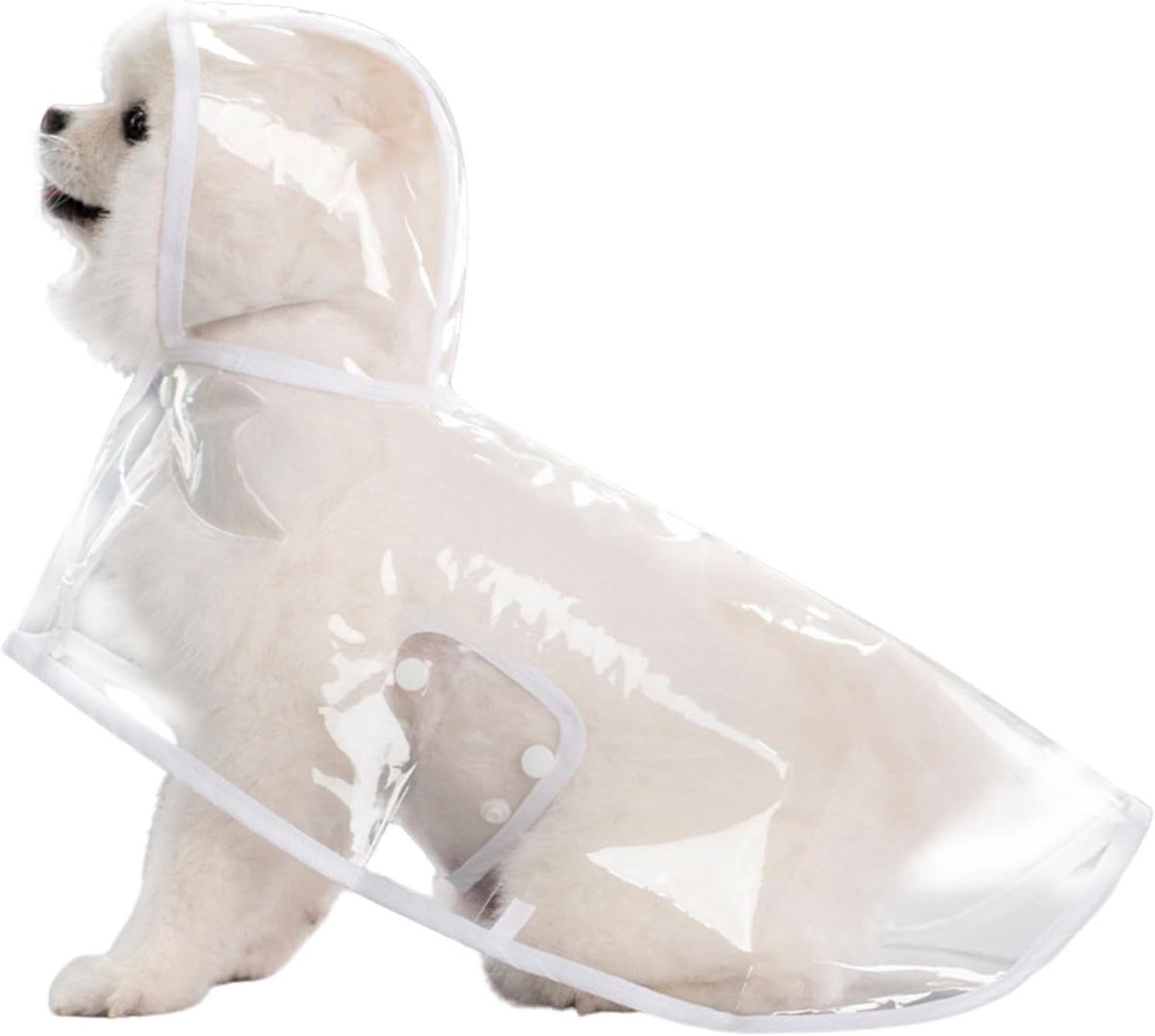 Hondenregenjas - Regenjas Voor Honden - Transparant - Met Kap & Buikband - Verborgen Riemopening - PVC Waterdicht - Voor Kleine/Middelgrote/Grote Honden - Voor Hondenbezitters - Wit/Transparant - 8XL (Kies Op Basis Van Ruglengte) - 1 Stuk