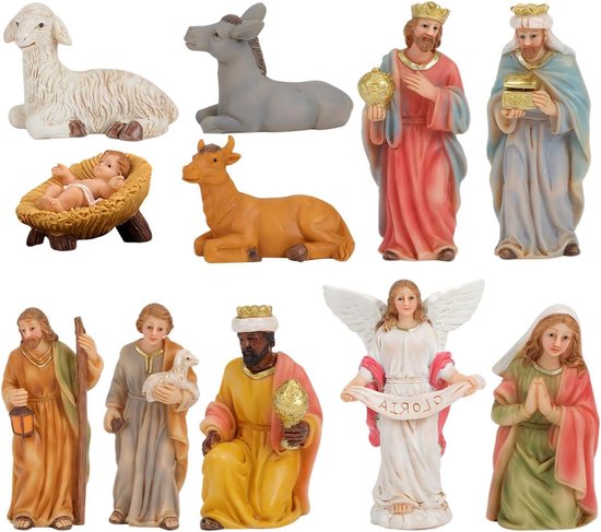 Kerststal set - Religieuze beeldjes - Feestelijke decoratie - Compleet 11-delig - 30x7x25 cm - Multicolor