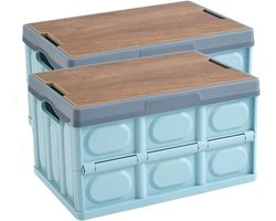 Opvouwbare Opbergdozen - Camping Kratten - Auto Organiseren - Stapelbaar Met Deksel - 2 Stuks 42cm - Blauw