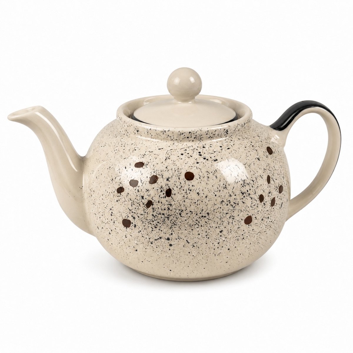 Theepot Mokka Spikkel 1200 ml – handgeschilderde keramieken theepot met spikkeldesign
