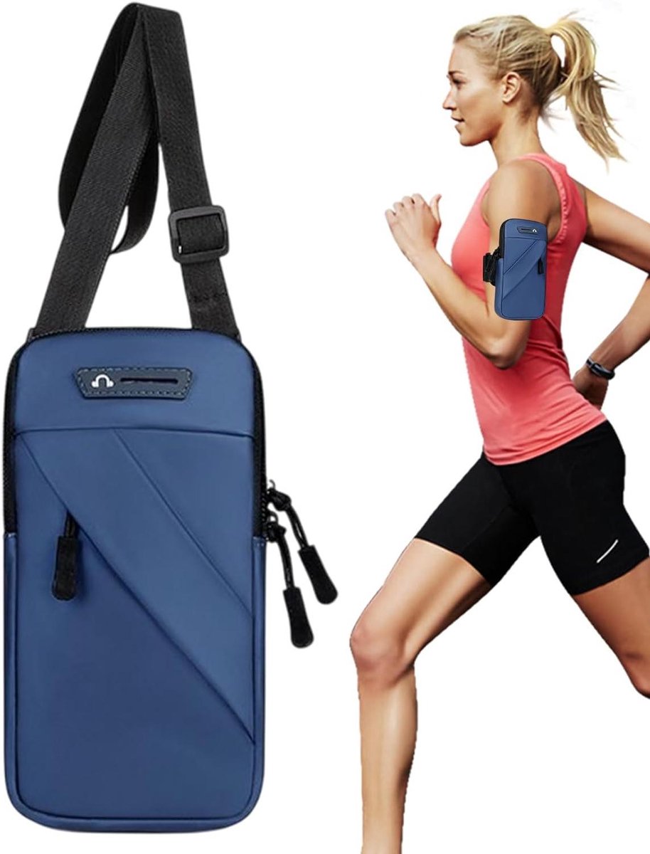 Telefoon Arm Band - Sport Tasje - Actief Buiten - Dubbel Ritssluiting - Tot 7 Inch - Blauw