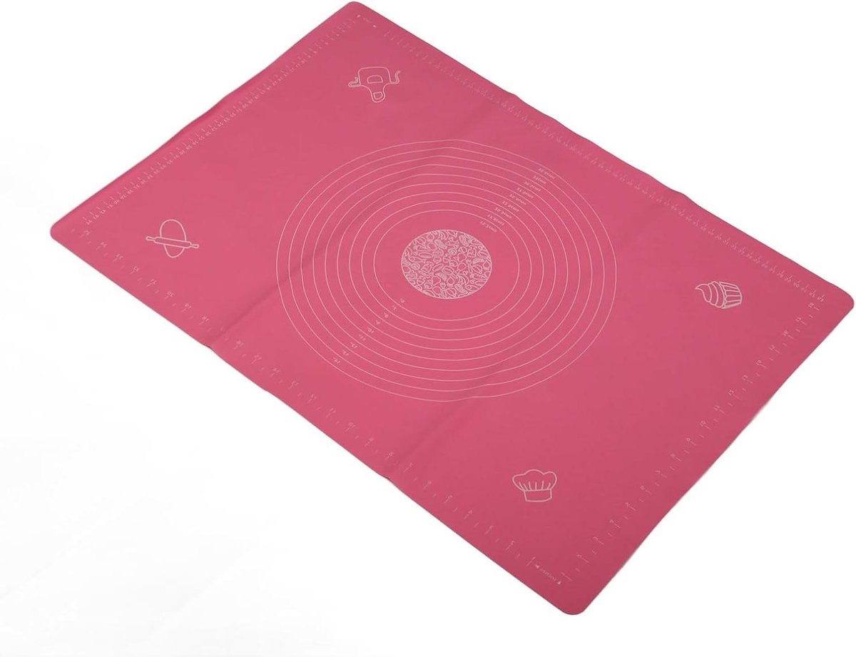 Siliconen Deegmat - Bakmat met schaal - Bakken en Koken - Antiaanbak oppervlak - 70x50 cm - Roze