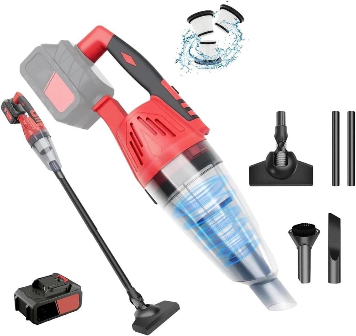Draadloze Handstofzuiger - Kruimeldief Auto Stofzuiger - Auto Interieur Reinigen - 5500 Pa Hoge Zuigkracht - 1200 Gram - Rood Zwart