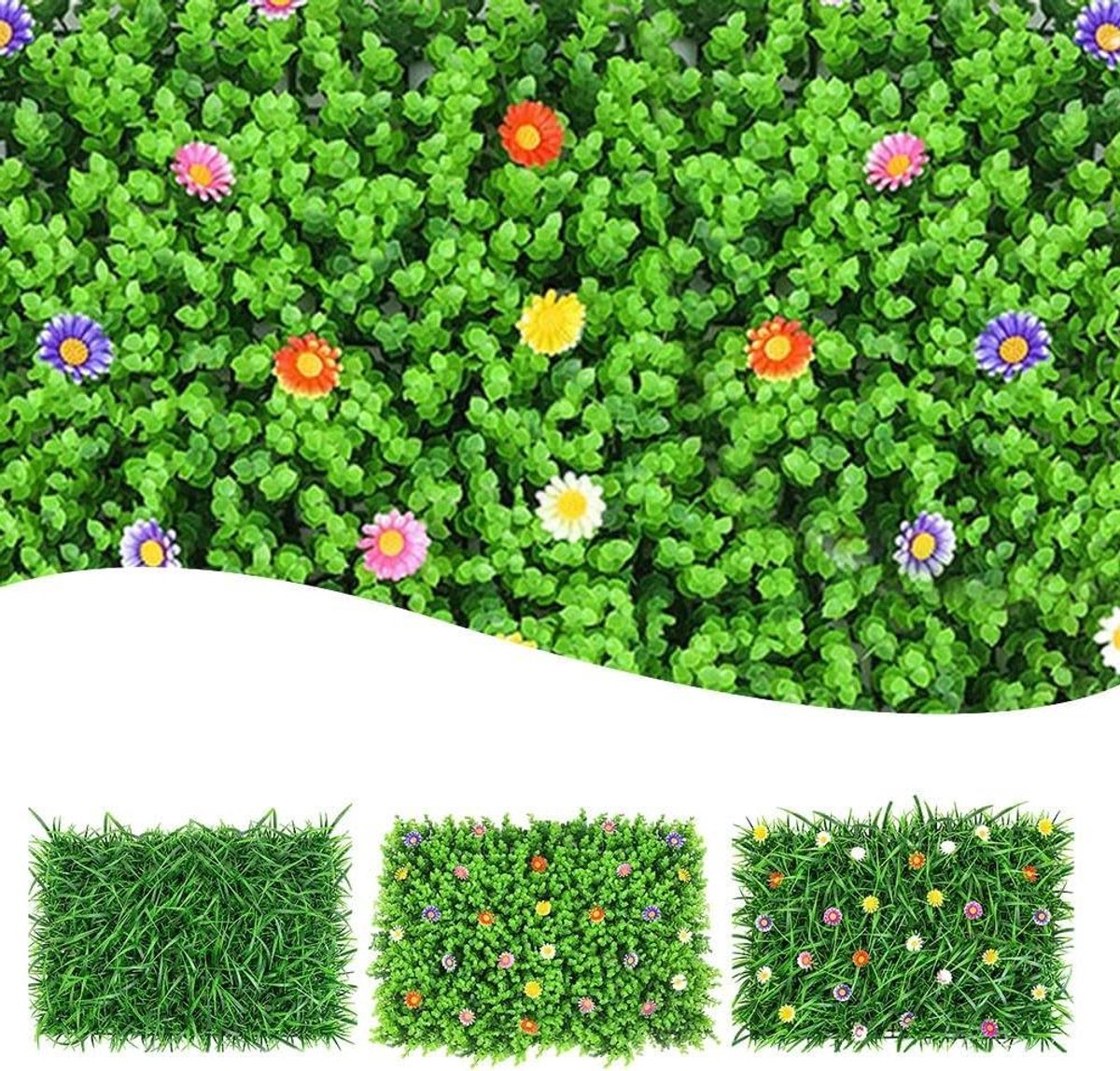 Kunstgrasmat - Kunstplantenwand Gras - Wanddecoratie - Realistisch Uiterlijk - 40 x 60 cm - Groen