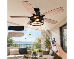 MUPOO Plafondventilator met Verlichting 112cm - Energiezuinige DC Motor&Afstandsbediening-Muisstil <35DB- Zomer- en winterstand-6 Snelheden & Timer-Inclusief 2 Lampen - ventilator lamp plafond voor Slaapkamer en Keuken-Walnoot