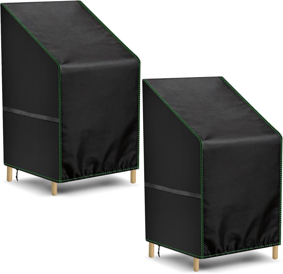 longziming Tuinstoelhoes- Stapelbare Tuinmeubel Beschermhoes - 2 Stuks - Buiten Stoelen Beschermhoes - Waterdichte Bescherming Met Trekkoord - UV-Bestendige Afdekhoes Met Klittenband - 65*65*70/120cm - Ideaal Voor Balkon En Terras - Zwart
