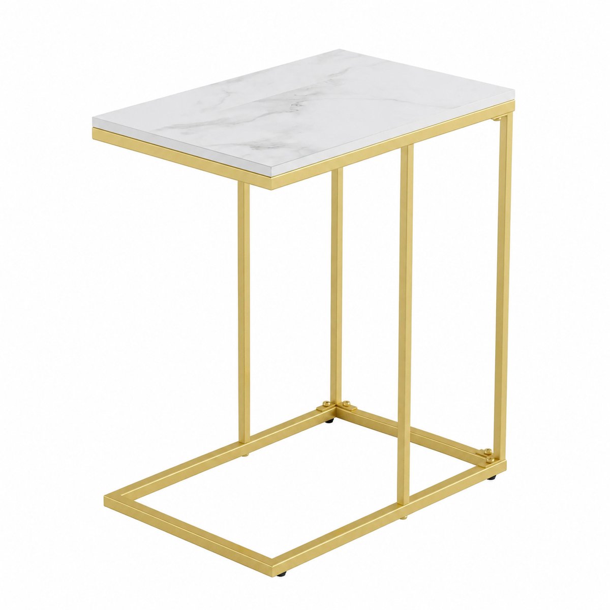 SmartLiving.Store - Bijzettafel - Salontafel - Bedtafel - Marmer Look - 45 x 30 x 54,6 cm - Wit - Goud