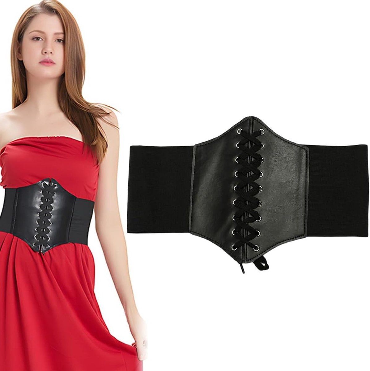Vintage Waspie Corsage voor Vrouwen - Elastische Tailleband met Leren Vetersluiting, Ideaal voor Halloween en Kostuums