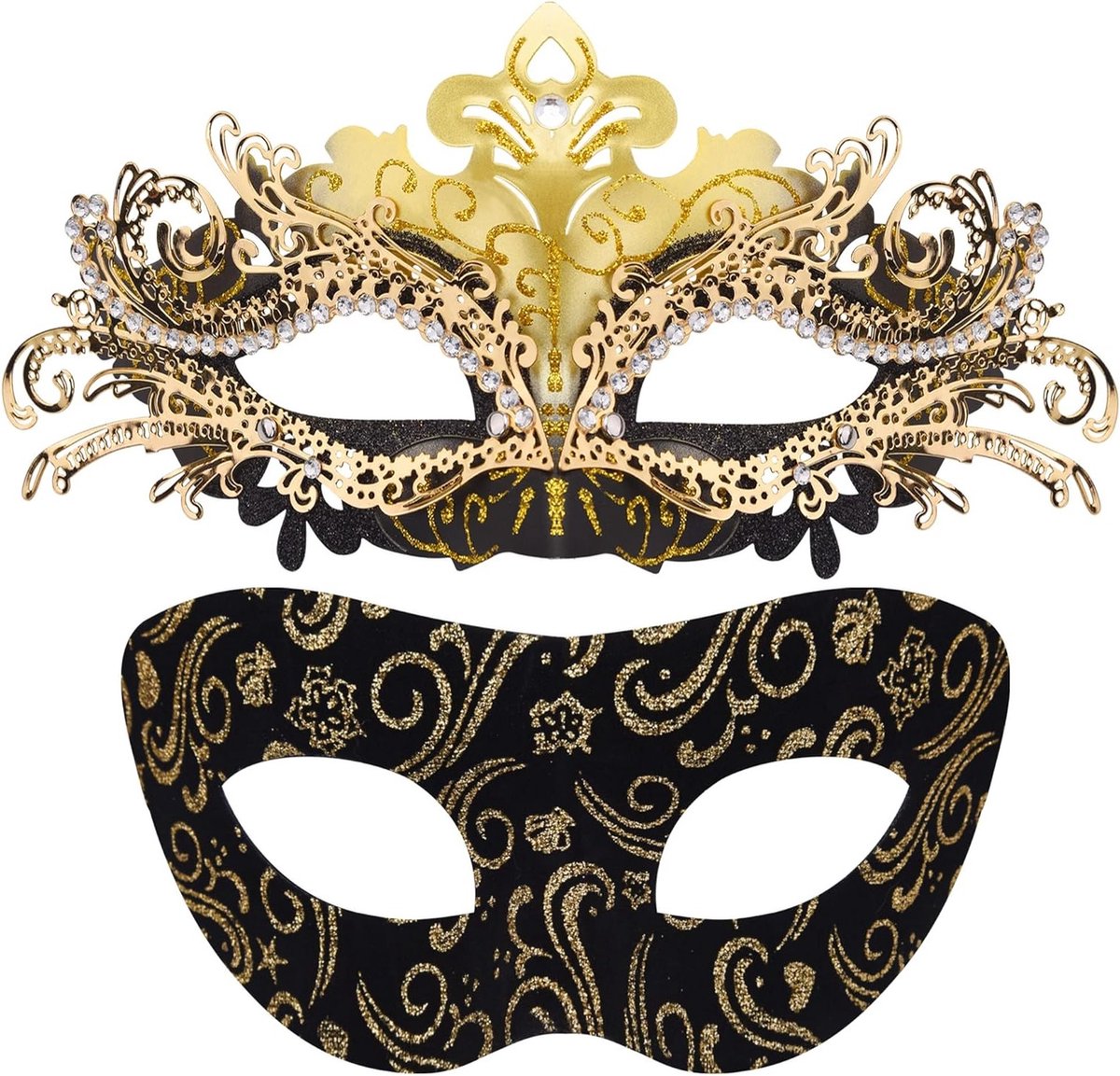Elegante Venetiaanse Masker voor Feestjes en Halloween - Zwart en Goud, Geschikt voor Stellen en Individuen, Perfect voor Carnaval en Themed Events