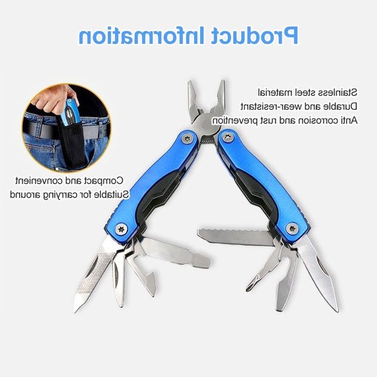 Dailygoody - Multifunctionele Tang - 11-in-1 Rvs Gereedschap met Oxford Tas - Perfect voor Kamperen en Hiken - Gereedschap - Handig en veelzijdig - In... — afbeelding 4