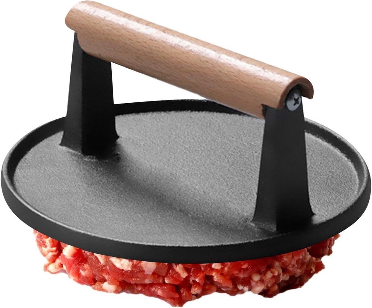 Burger Smasher - Patty Press Gietijzer - Hamburgers Maken - Slijtvast Gietijzer - 17.5 cm - Zwart