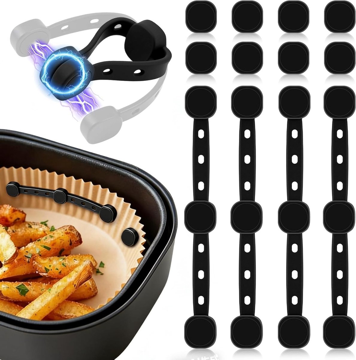 Magneten voor bakpapier Gespen voor airfryer Veilig bakken Voorkomt verschuiven 12 stuks Zwart
