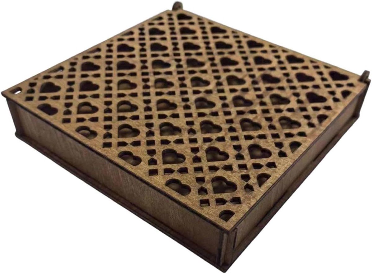 Houten kist met deksel - Decoratieve opbergdoos - Sieraden opbergen - Rustiek design - 15 x 15 x 3 cm