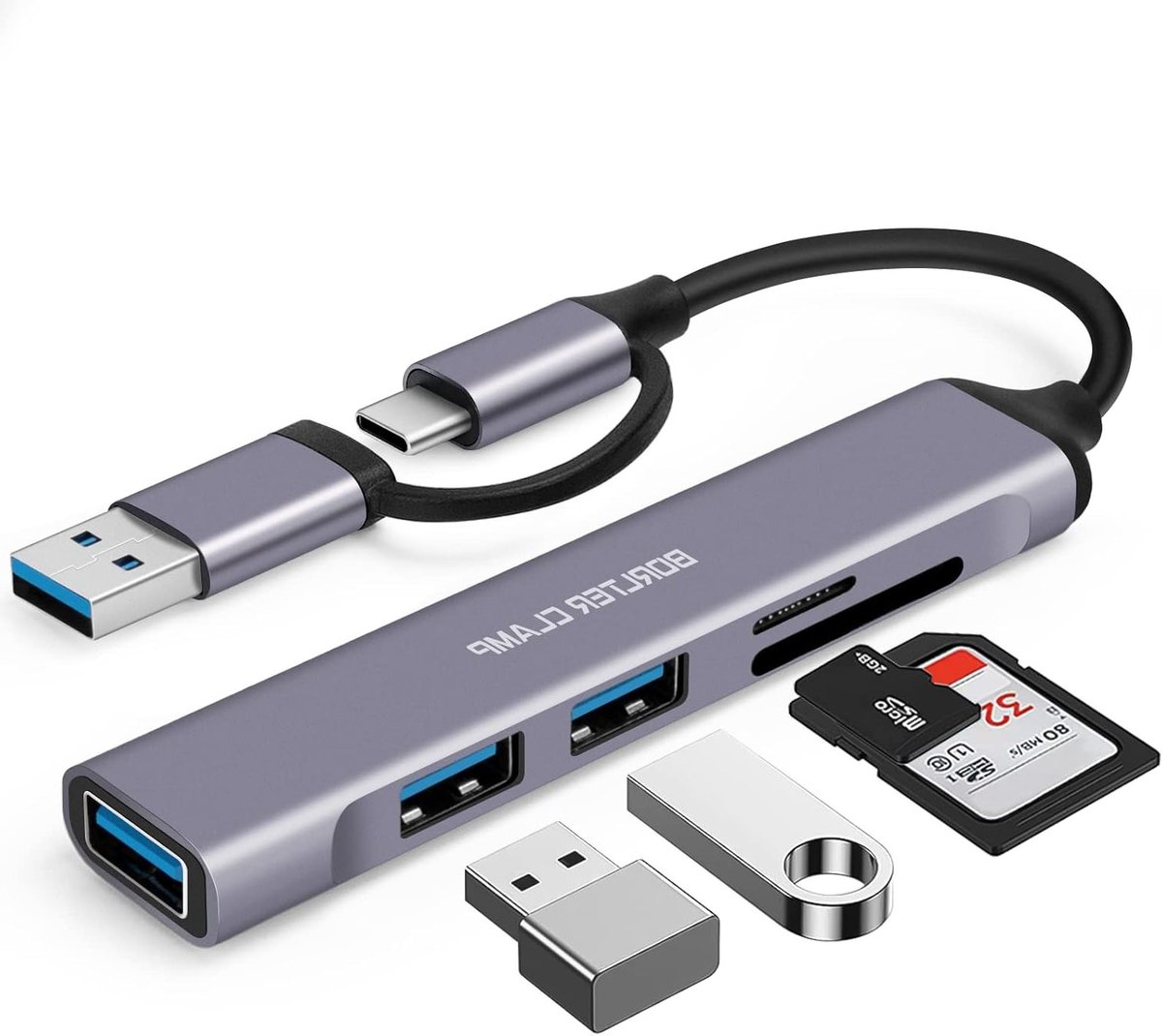 5-in-1 USB-C Hub met 3 USB-poorten en SD/MicroSD-kaartlezer voor laptops, smartphones en tablets