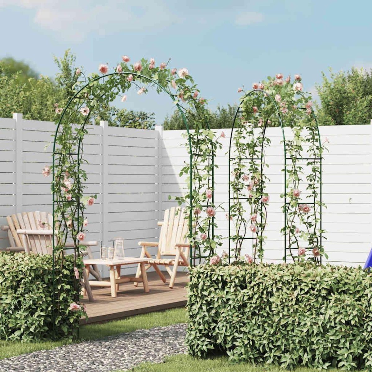 Rozenboog Set - Klimplant Steun - Tuin Decoratie - Weerbestendig Metaal - 140 x 240 cm - Donkergroen
