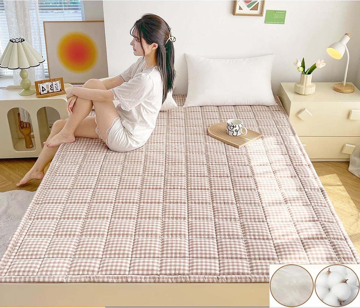 Japanse Mat - Futonmatras Vloer - Comfortabel Slapen - Zachte Katoen Stof - 180x200 cm - Bruin