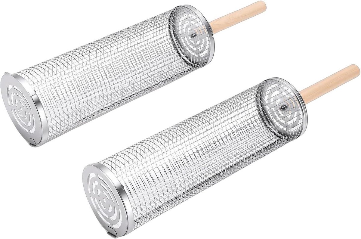 Rollende Grillmand - Barbecue Mand - Buiten Koken - Innovatief Rolontwerp - 30x9cm - Zilver