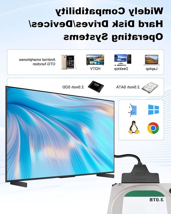 SATA naar USB 3.0 Adapter voor 2.5"/3.5" HDD/SSD met 12V 2A Voeding, Geschikt voor Mac OS, Windows en Linux, Externe Hardeschijf Verbinding — afbeelding 2