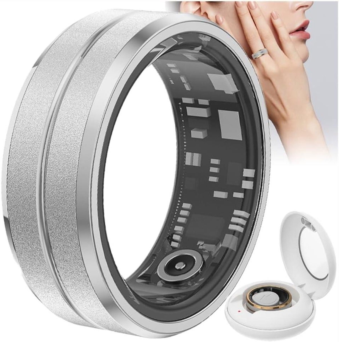 Slimme Ring - Gezondheidsring Fitness Tracker - Activiteiten Monitoren - 5ATM Waterdicht - 7-12 - Zilver