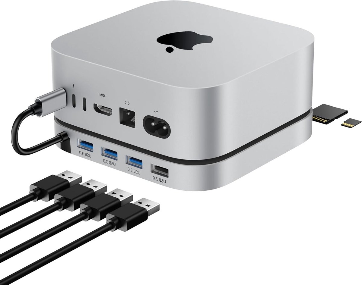 Dockingstation voor Mac Mini M4/M4 Pro 2024 met 3 USB 3.0, USB 2.0 en Micro/SD Lezers voor Snelle Gegevensoverdracht