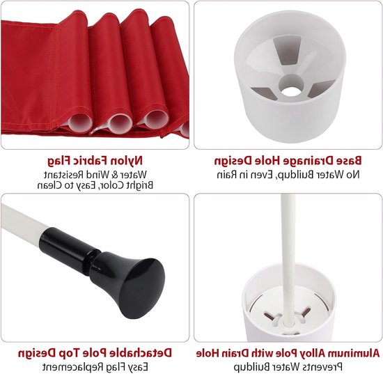 4-delige Golf Putting Green Vlaggen Set met Dubbelzijdige Genummerde Vlaggen, Afneembare Vlaggenmast, Ideaal voor Golftraining en Oefeningen, Hoogte 83 cm, Diameter 10,7 cm, Duurzaam Nylon in Rood — afbeelding 2