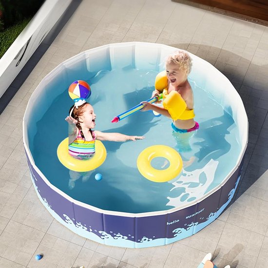 Kinderbadje Opvouwbaar - Babybadje Buiten - Waterspelletjes Spelen - Grote Capaciteit - 90 x 90 x 48 cm - Blauw — afbeelding 5