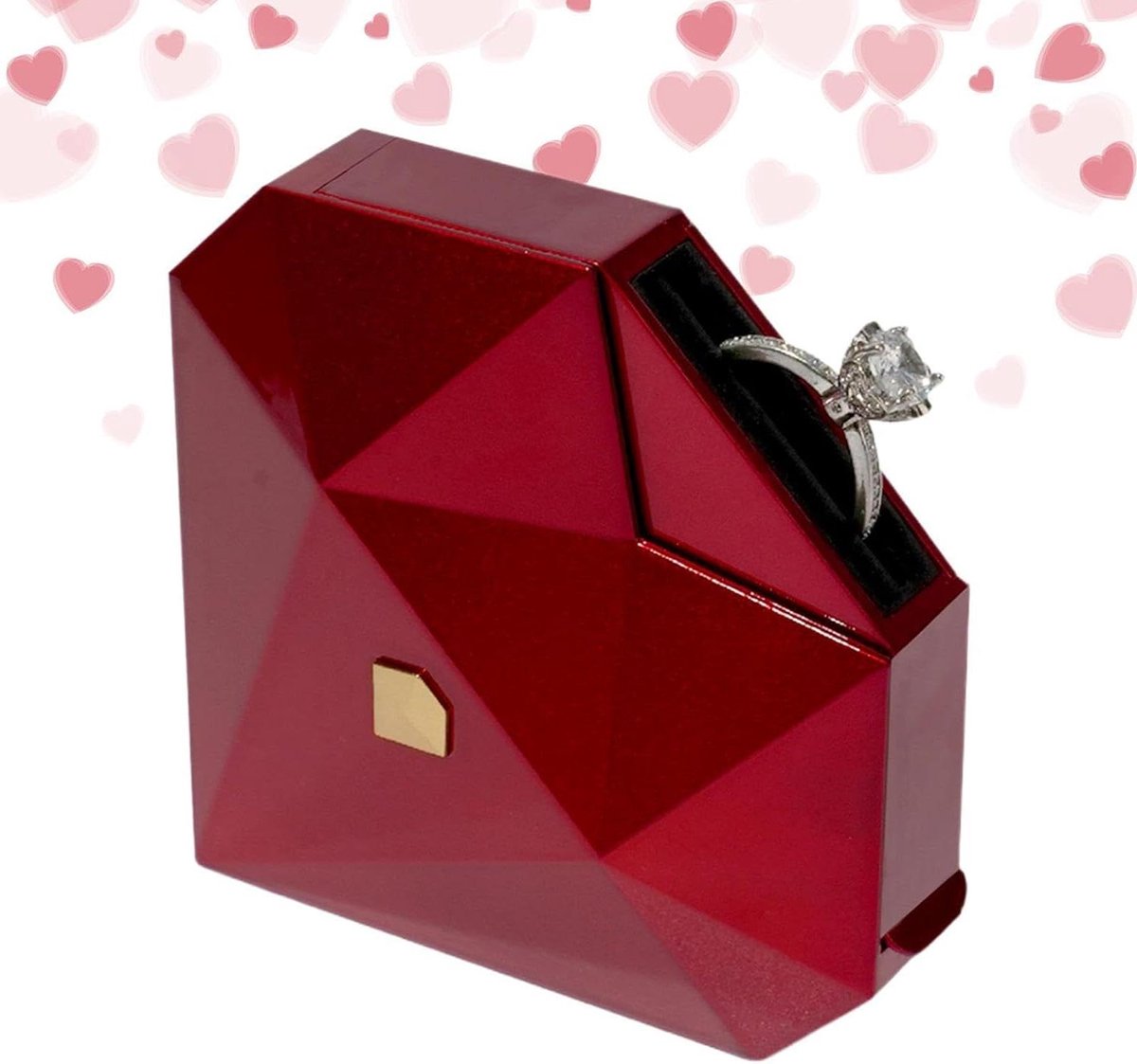 Ringendoos Hartvorm - Sieradenhouder Bruiloft - Cadeau Presentatie - Glad Openingsmechanisme - 8.5 x 8 x 3.6 cm - rood