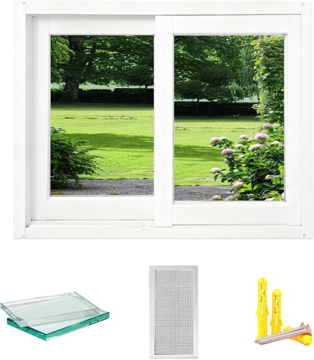 Schuifvenster Aluminium - Raam met schuifdeur - Ventilatie en Isolatie - Gehard Glas - Aanpasbaar - Aluminiumkleur