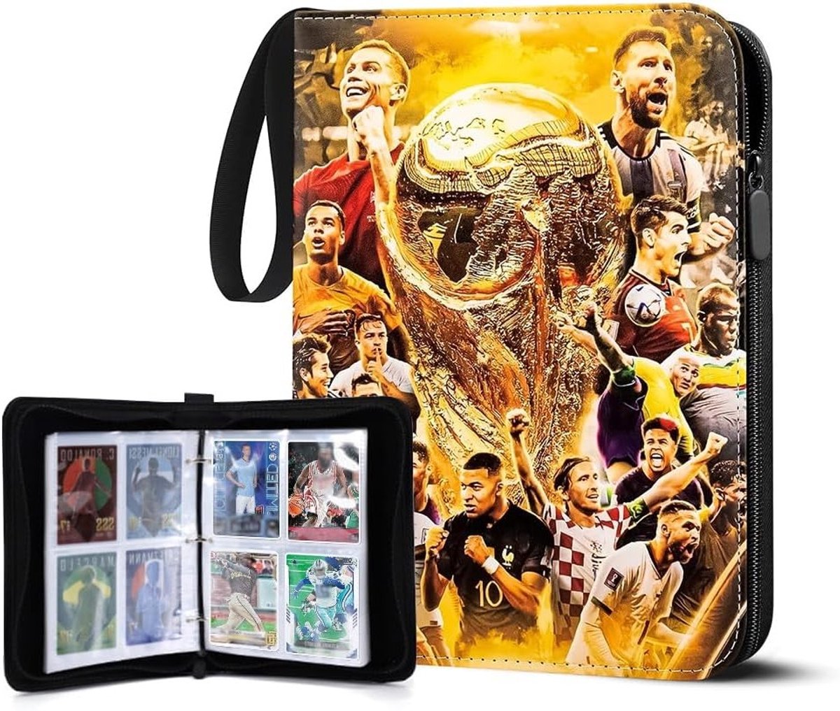 Voetbal Trading Card Album met 50 Pagina's en Opslag voor 400 Kaarten - Transparante Kaartenfolder met Ritssluiting